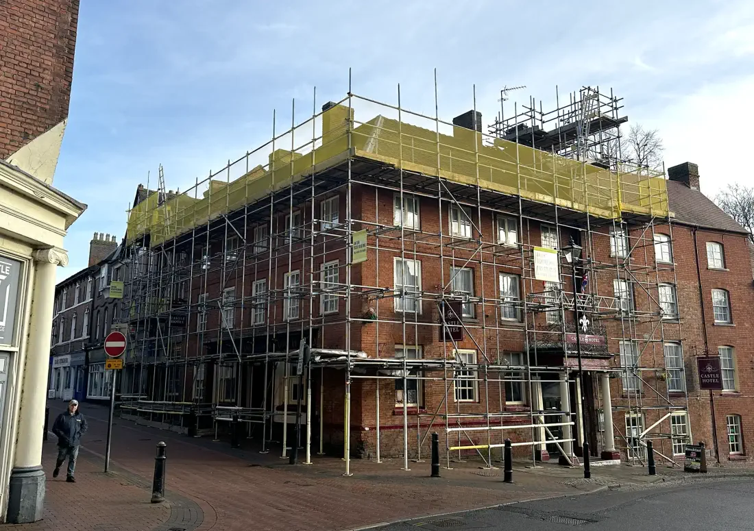 Anton Scaffolding banner at The Castle Hotel Tamworth